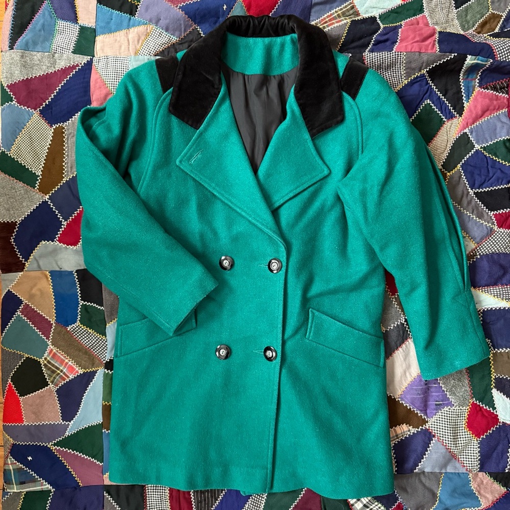 Vintage Teal Double-Breasted Coat